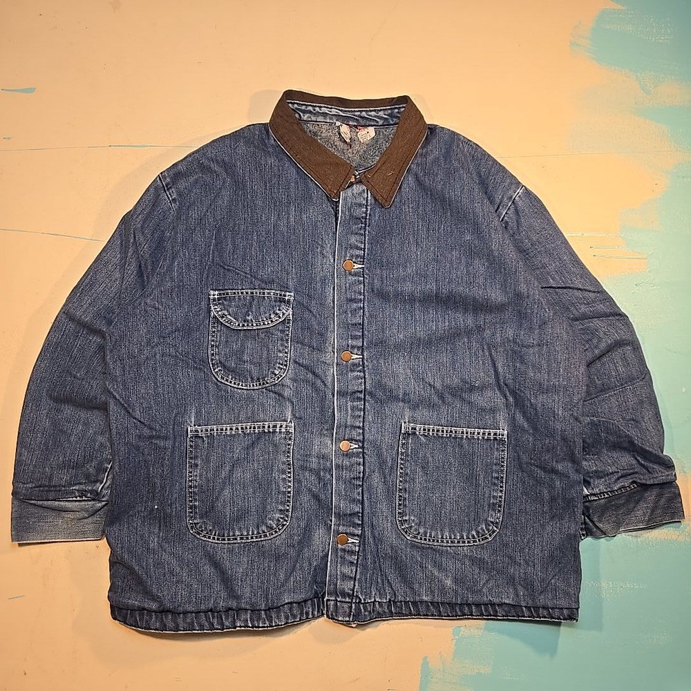 VTG 90s Bob Barker XXL Denim Blanket Lined Prison Chore Coat Brown Corduroy Jail